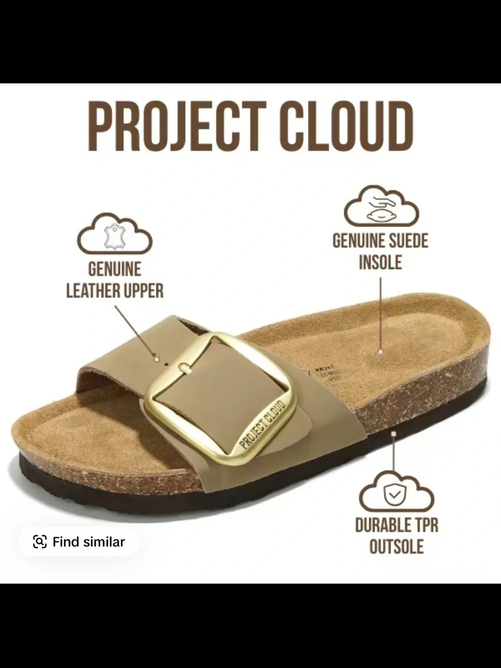 PROJECT CLOUD Buckle Slide Sandals in Taupe